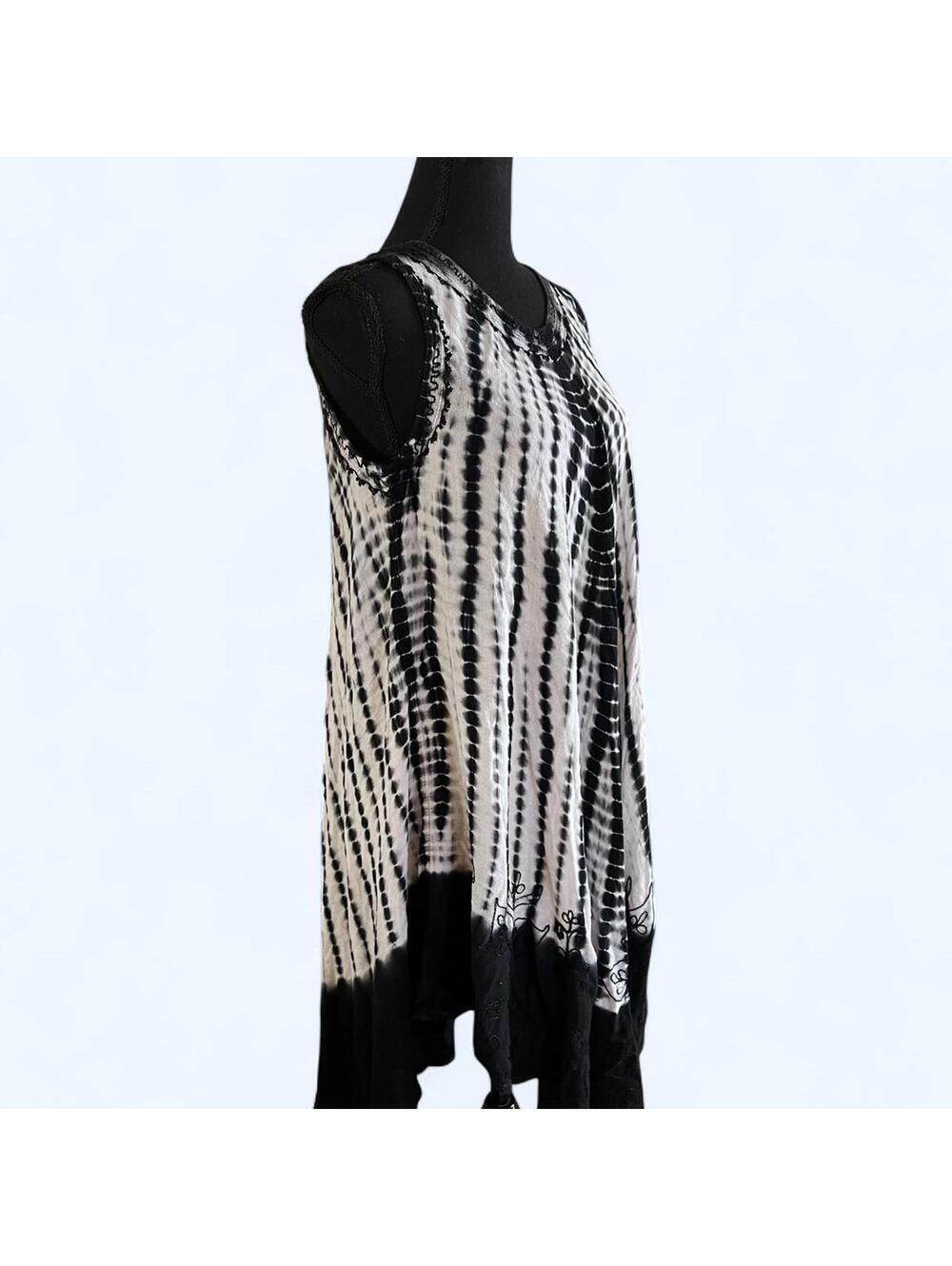Vintage Y2K InGear Black White Tie Dye Sleeveless Boho Dress Size small - Picture 4 of 7